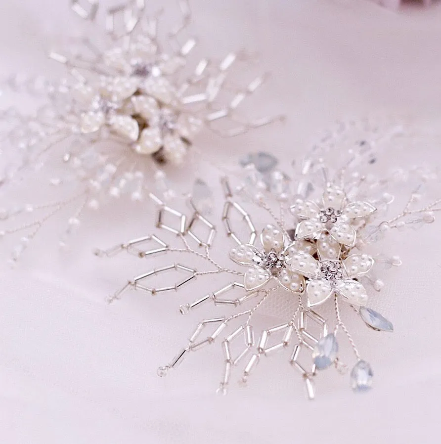 Wedding Accessories - Opal and Pearl Silver Bridal Shoe Clips