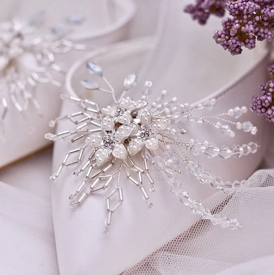 Wedding Accessories - Opal and Pearl Silver Bridal Shoe Clips