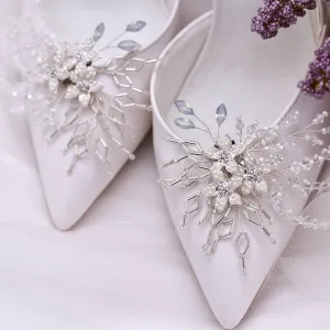 Wedding Accessories - Opal and Pearl Silver Bridal Shoe Clips