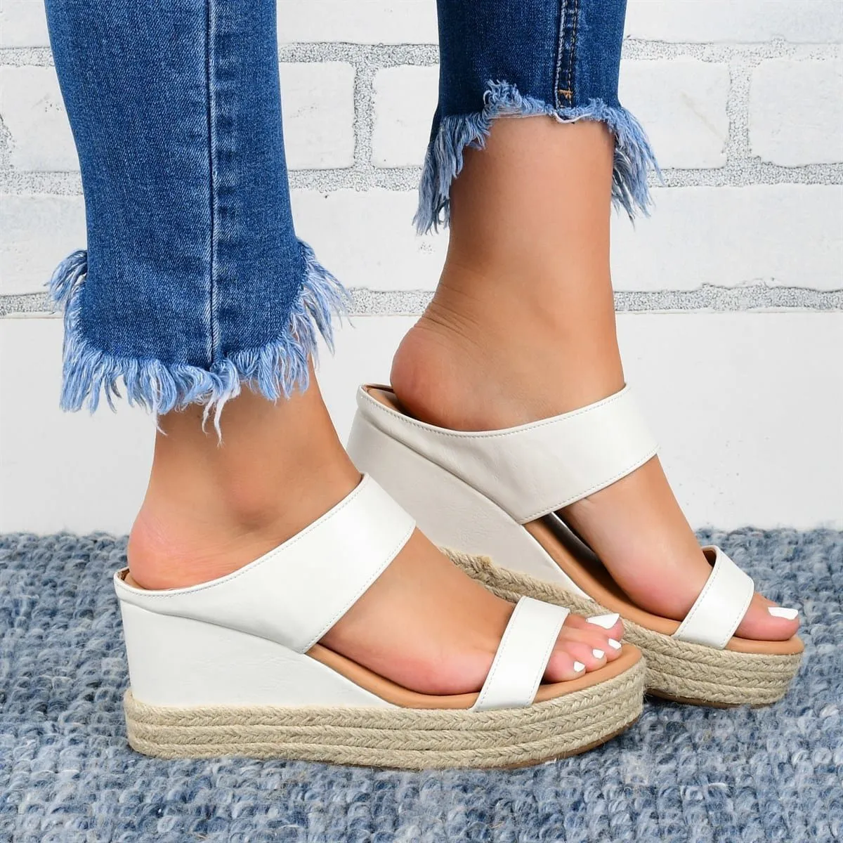 Wedge Heel Slippers - Casual Sandals-  Hemp High Wedge Heel Shoes