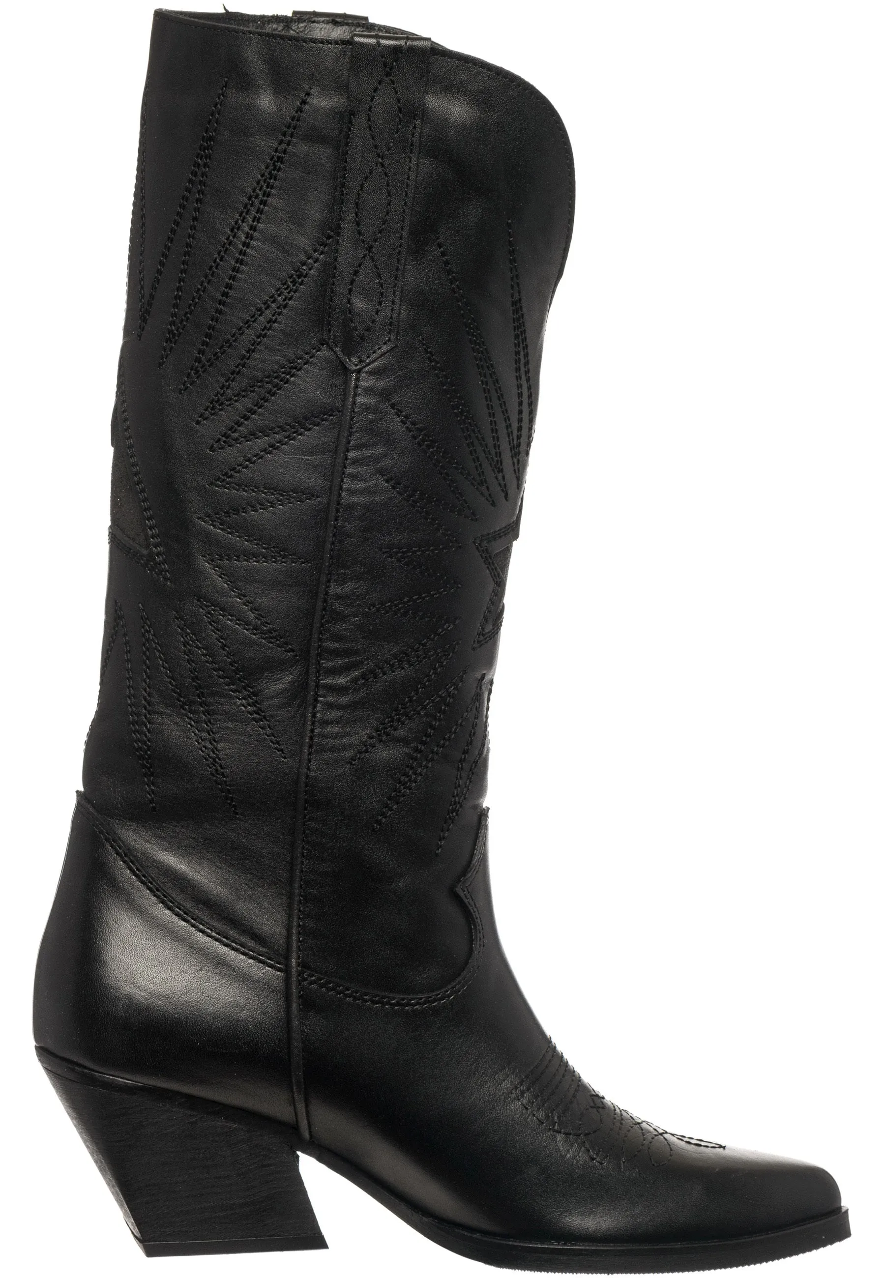 Western Block Heel Boots - Black