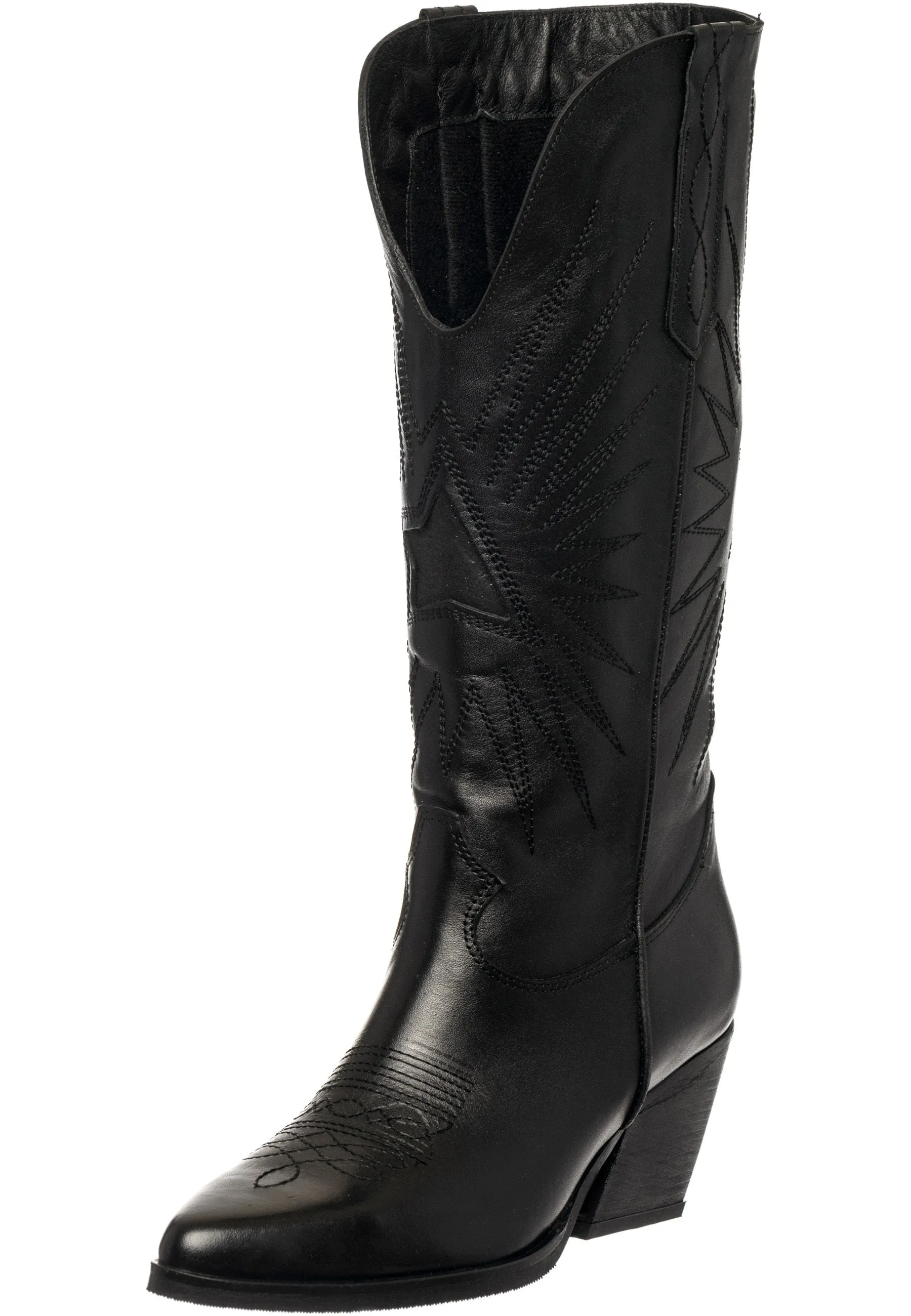 Western Block Heel Boots - Black