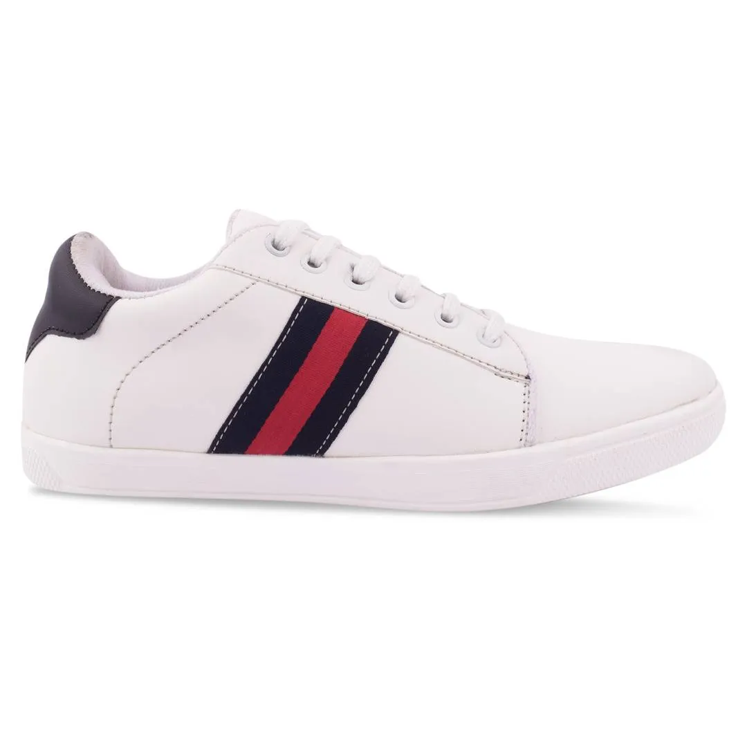 White Synthetic Leather Casual Shoes