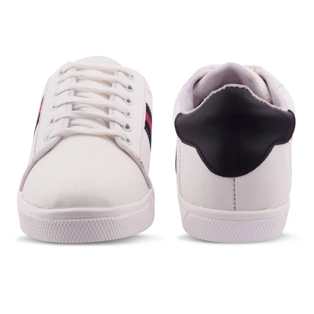 White Synthetic Leather Casual Shoes