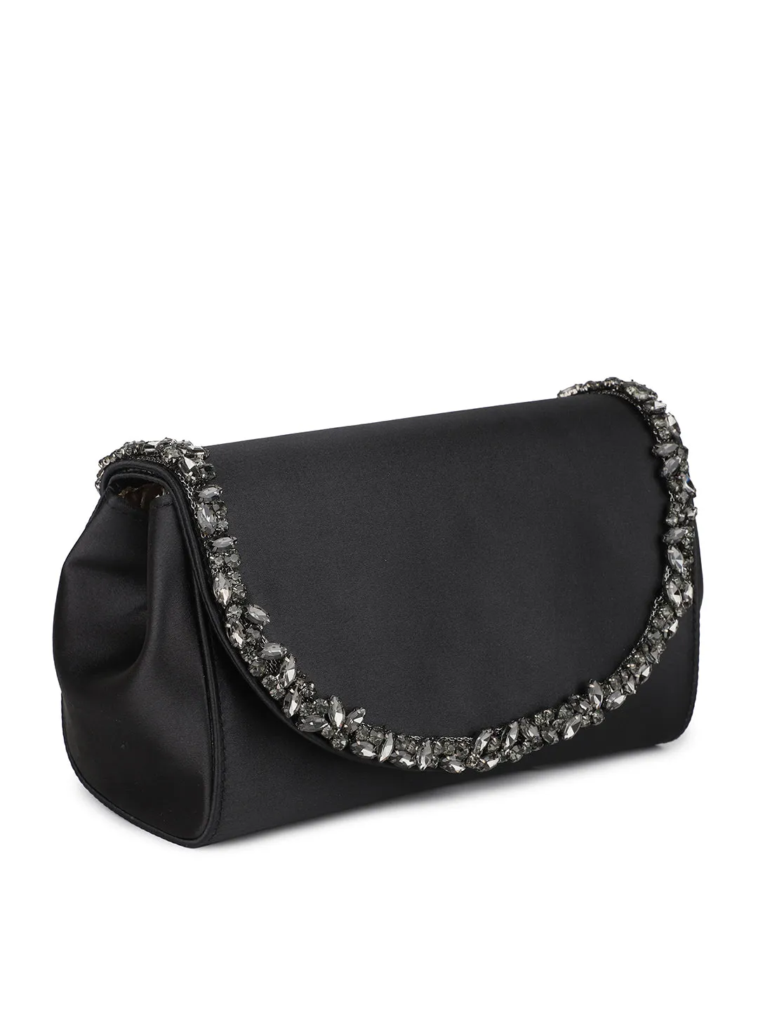 Women Black Toned Embellished Envelope Clutch