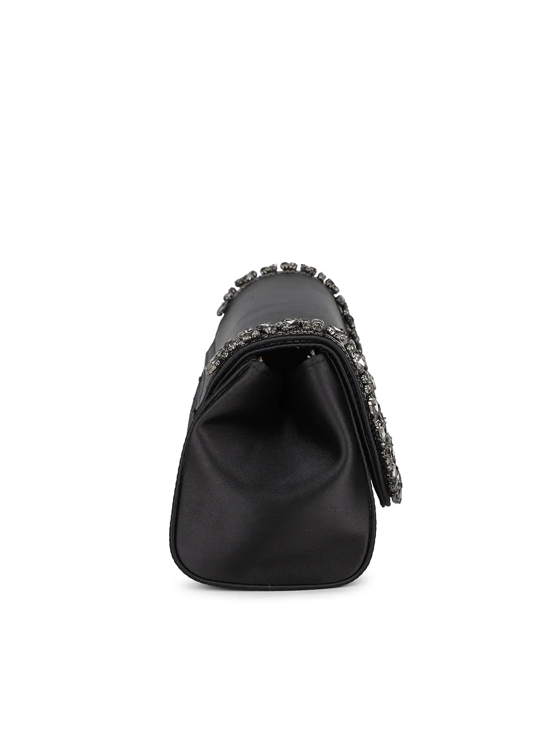 Women Black Toned Embellished Envelope Clutch