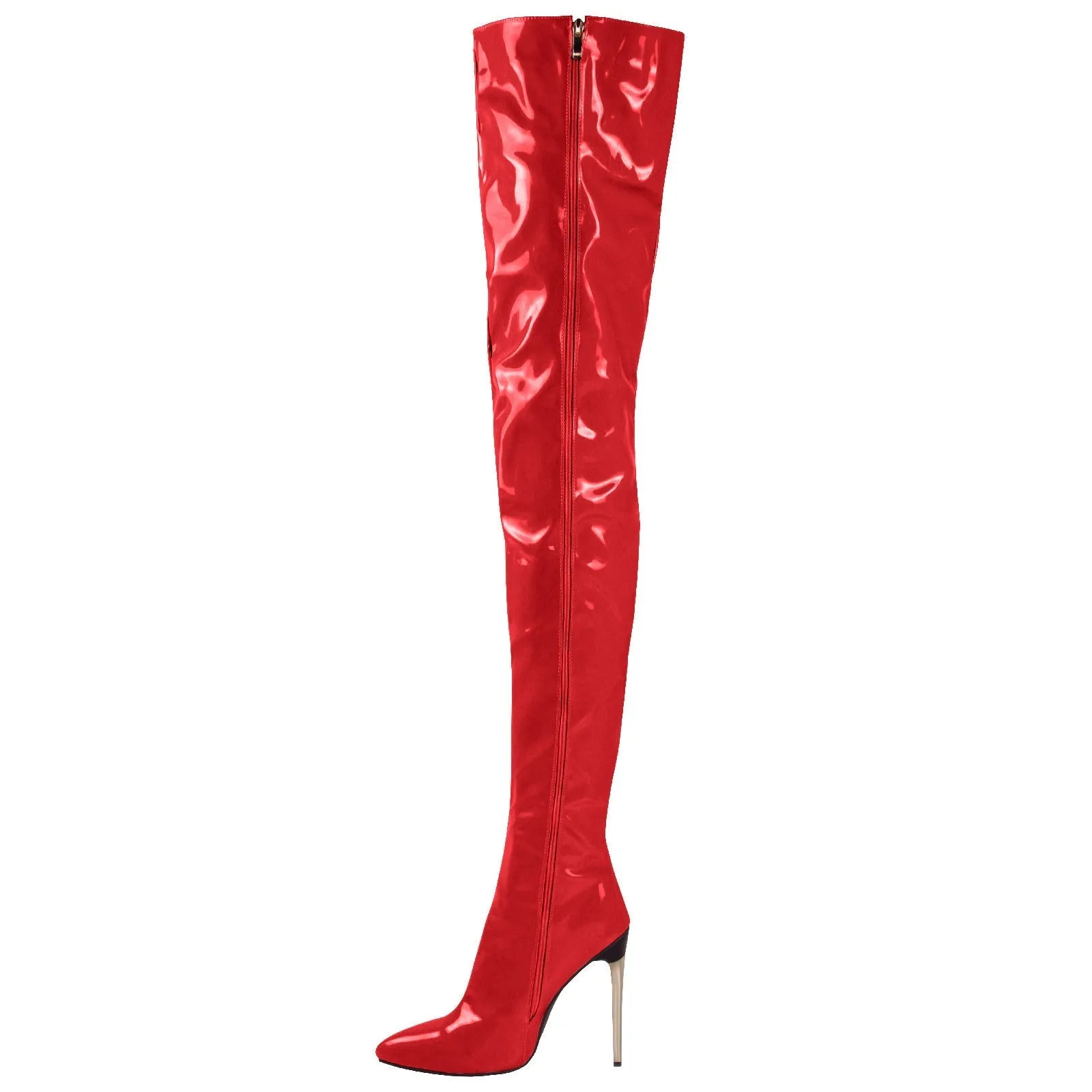 Women pointed toe patent leather side zipper stiletto high heel over the knee boots