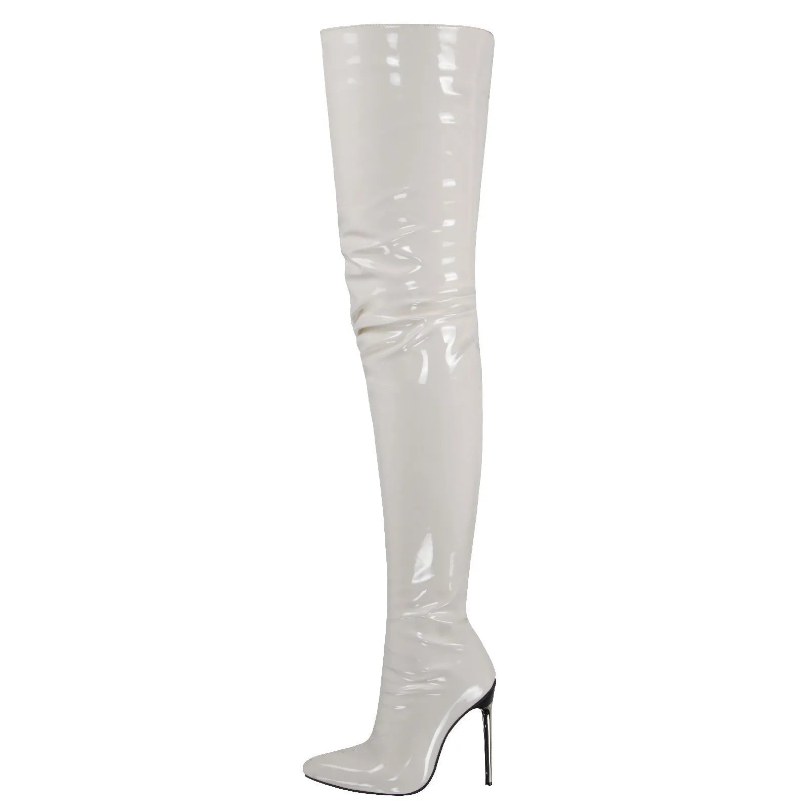 Women pointed toe patent leather side zipper stiletto high heel over the knee boots