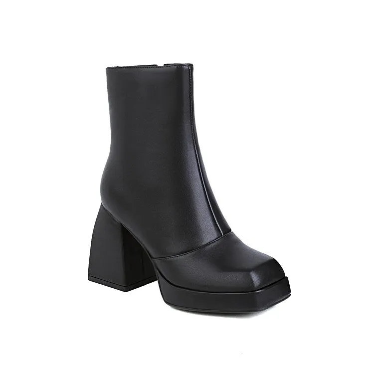 Women short solid color chunky high heel platform boots