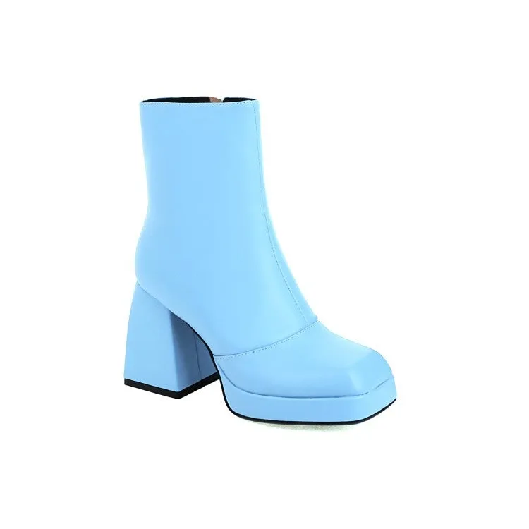 Women short solid color chunky high heel platform boots