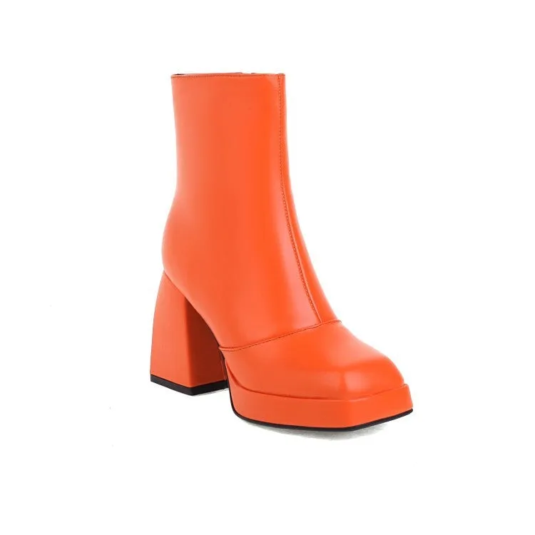 Women short solid color chunky high heel platform boots