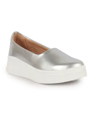 Women Silver Height Enhancer Lightweight Glitter Slip On Shoes|Memory Cushion Insole|Party Slip On All Season Casual Shoe