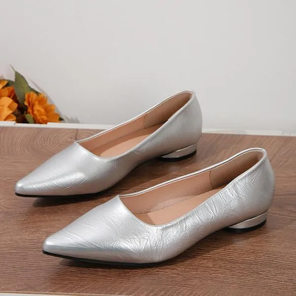 Women's Casual Silver Shallow Pointed Toe Flat Shoes 40034818S