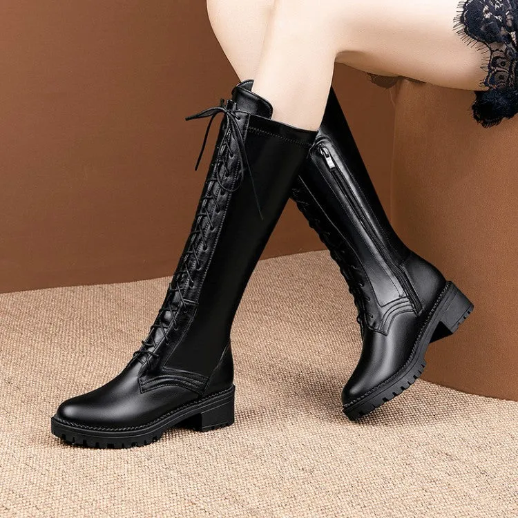 Women's Lace Up High Heel Knee High Boots