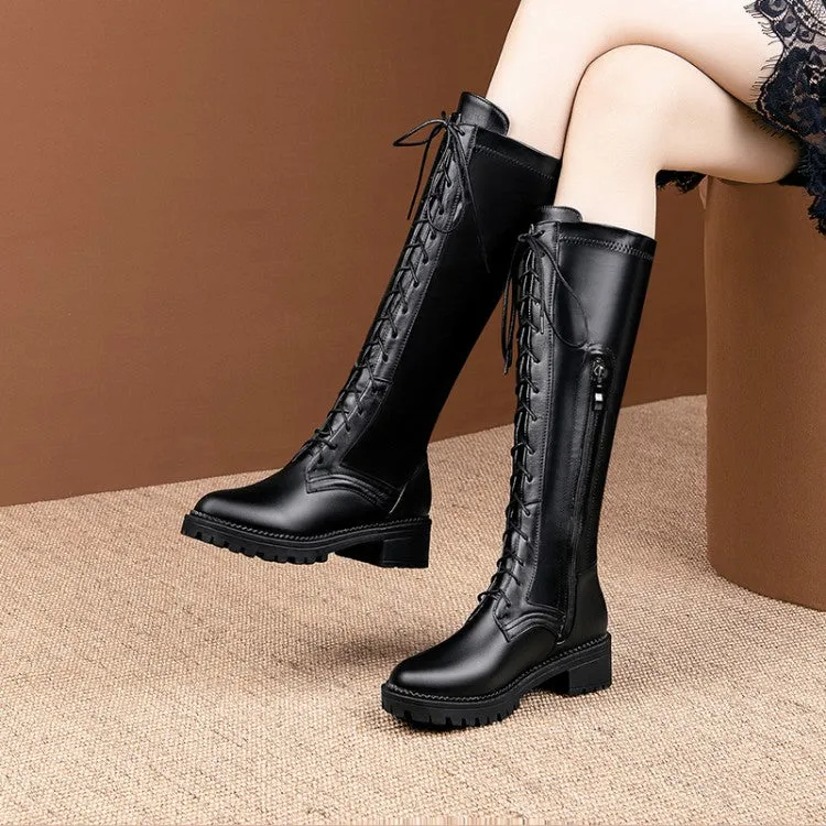 Women's Lace Up High Heel Knee High Boots