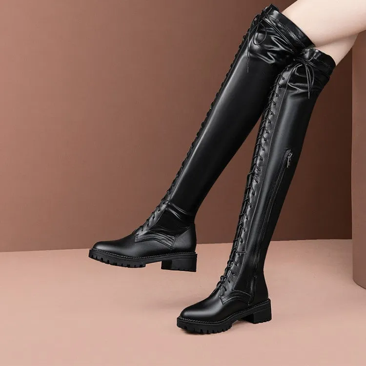 Women's Lace Up High Heel Knee High Boots