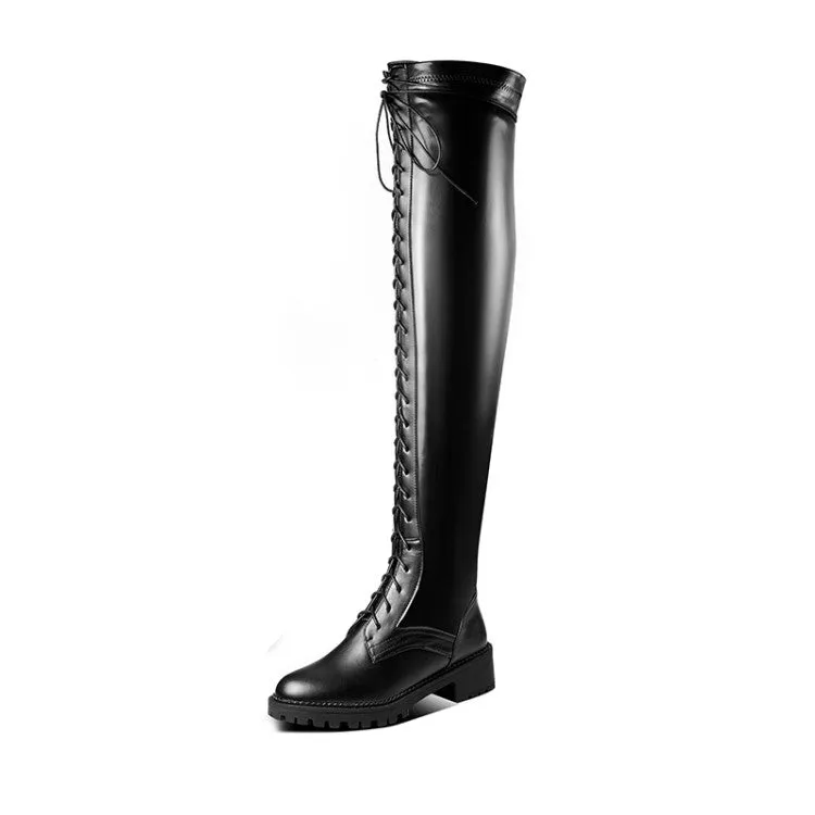 Women's Lace Up High Heel Knee High Boots