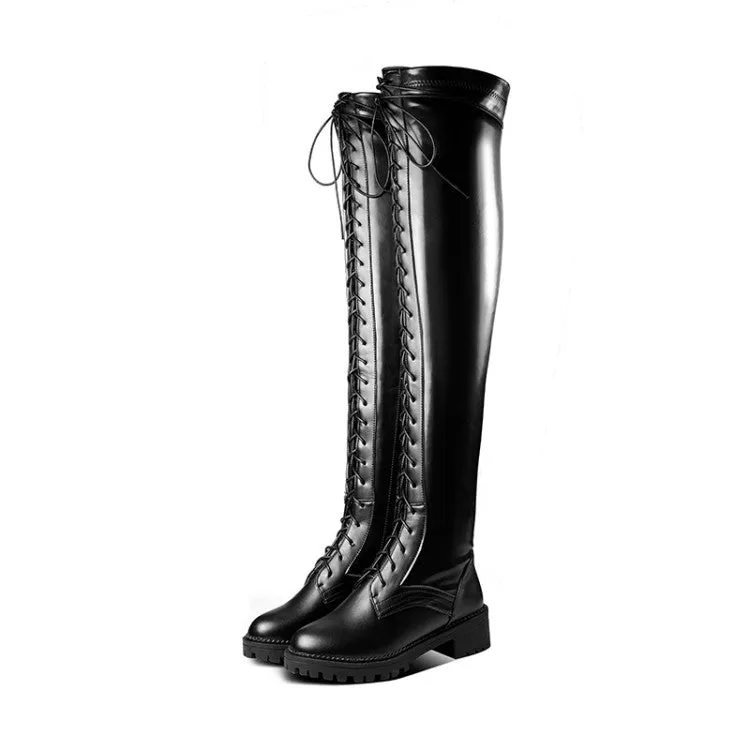 Women's Lace Up High Heel Knee High Boots