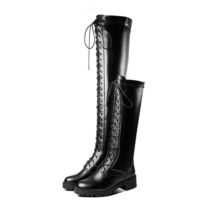 Women's Lace Up High Heel Knee High Boots