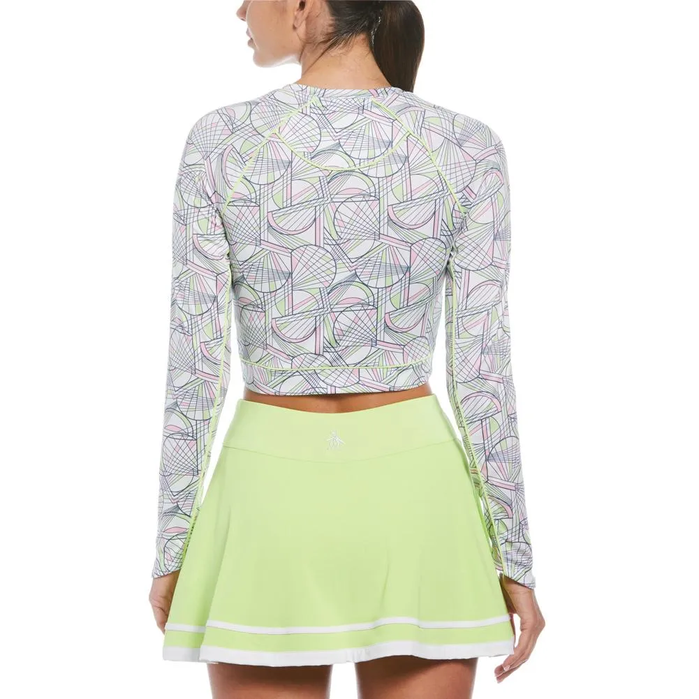 Women's Long Sleeve Cropped Printed Sun Protection Tennis Top Bright White