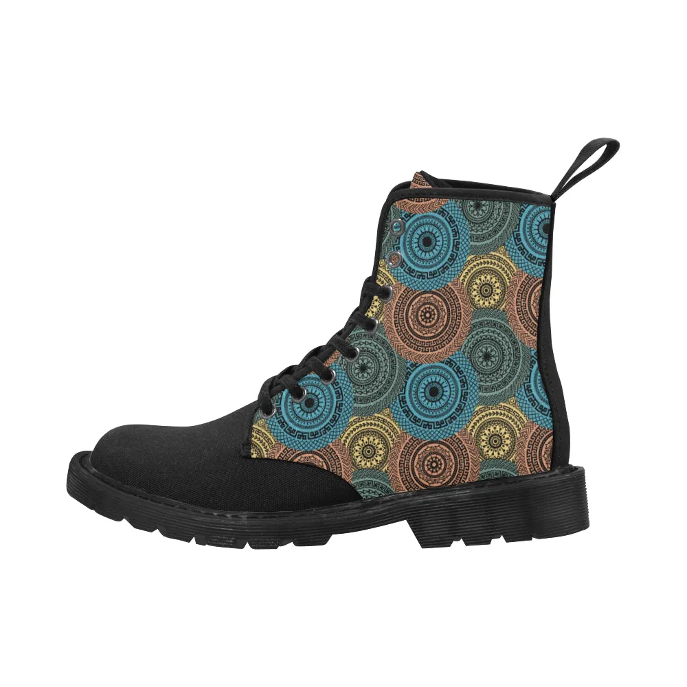 Women's Multi-Metallic Mandala Print Canvas Boots