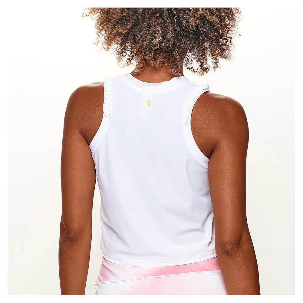 Women`s Ruffle Crop Tennis Tank White