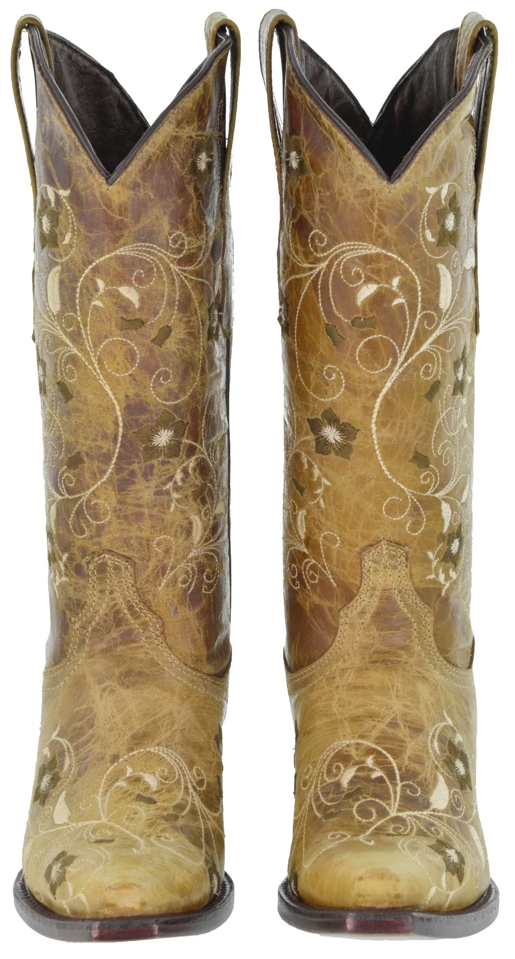 Womens Sofia Sand Leather Cowboy Boots Floral - Snip Toe