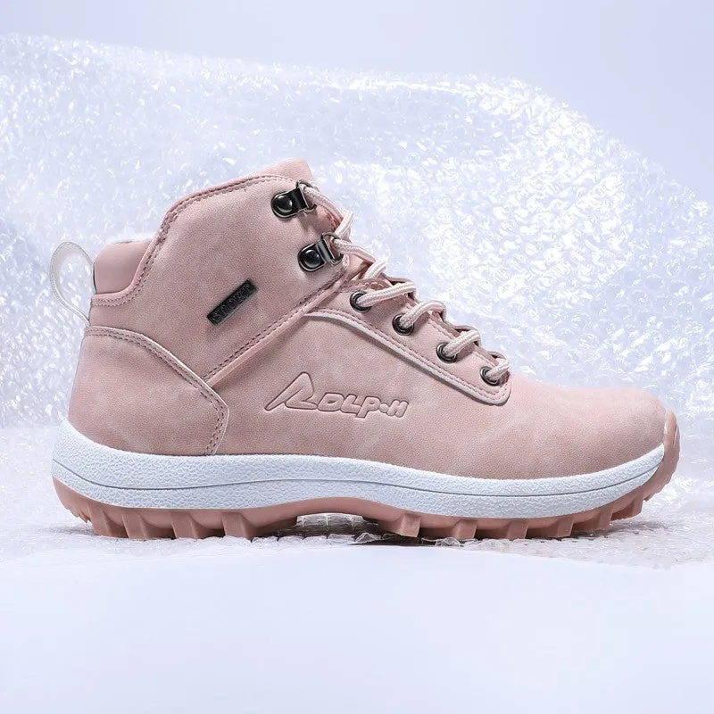 Women's winter thermal velvet pretty pink sweet joker slip resistant high top sneakers