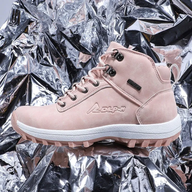 Women's winter thermal velvet pretty pink sweet joker slip resistant high top sneakers