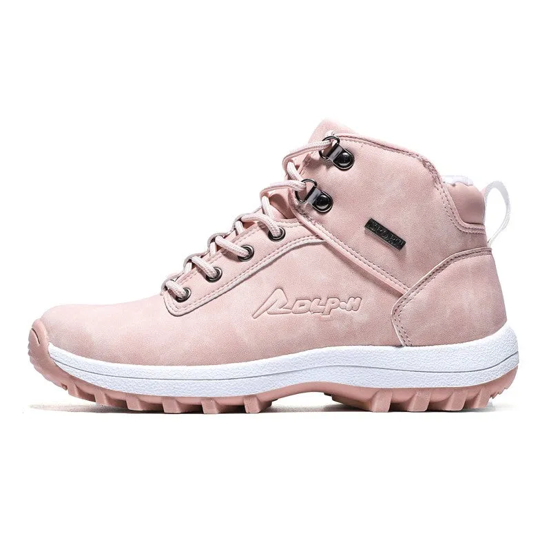 Women's winter thermal velvet pretty pink sweet joker slip resistant high top sneakers