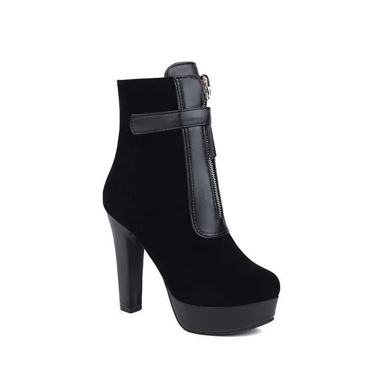 Women's Zipper Block High Heel Short Boots