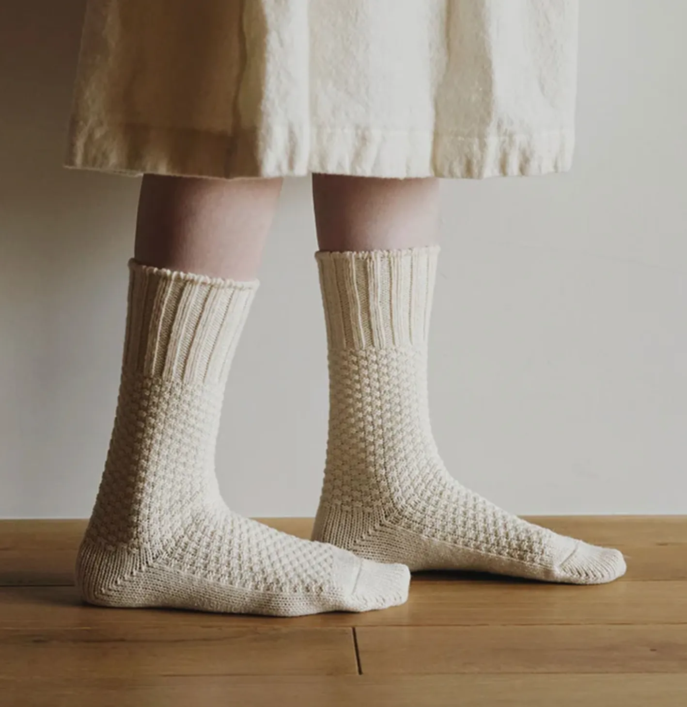 Wool Cotton Boot Socks in Ivory