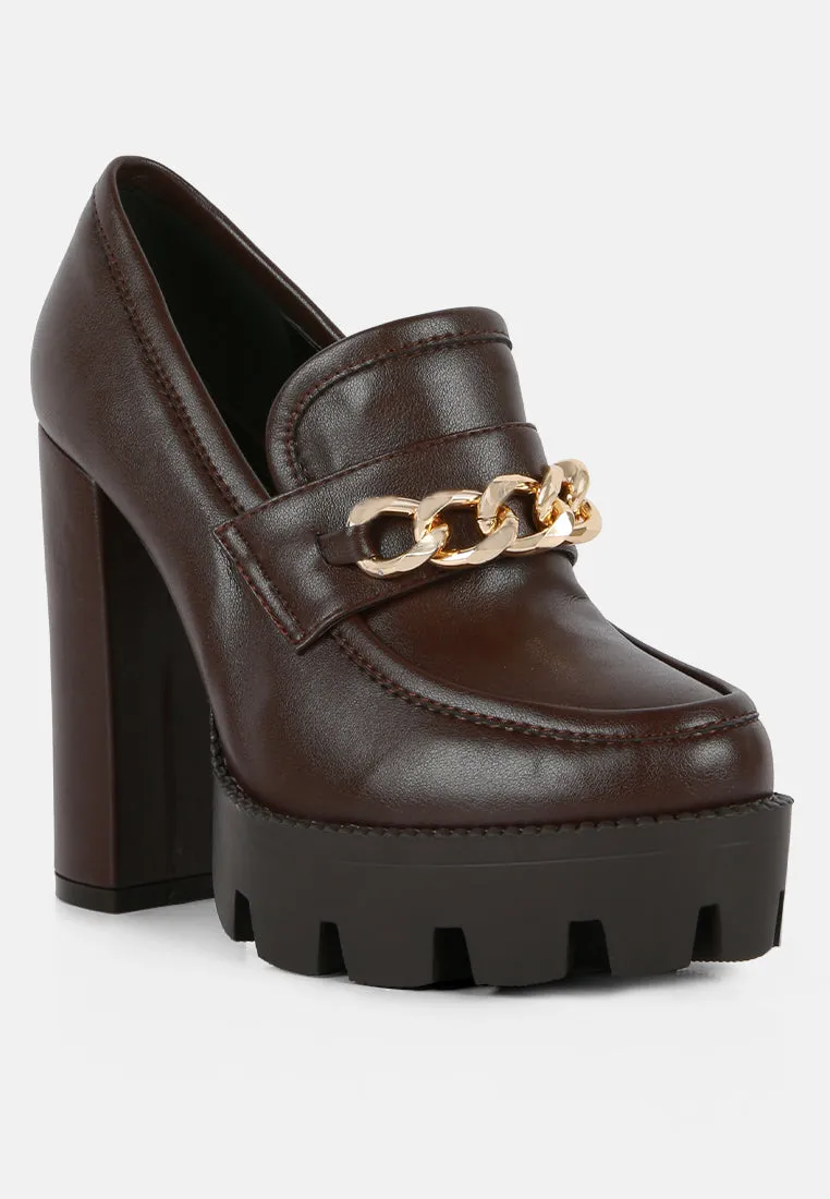 Y2k Chunky High Block Heeled Loafers (Brown and Black)