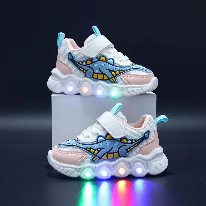 Zapatillas LED Kid Cartoon Dinosaur Boy Casual Sneaker Boy Kid Shoe Girl Mesh Breathable Shoe Baby Illuminated Shoe Tennis Shoes