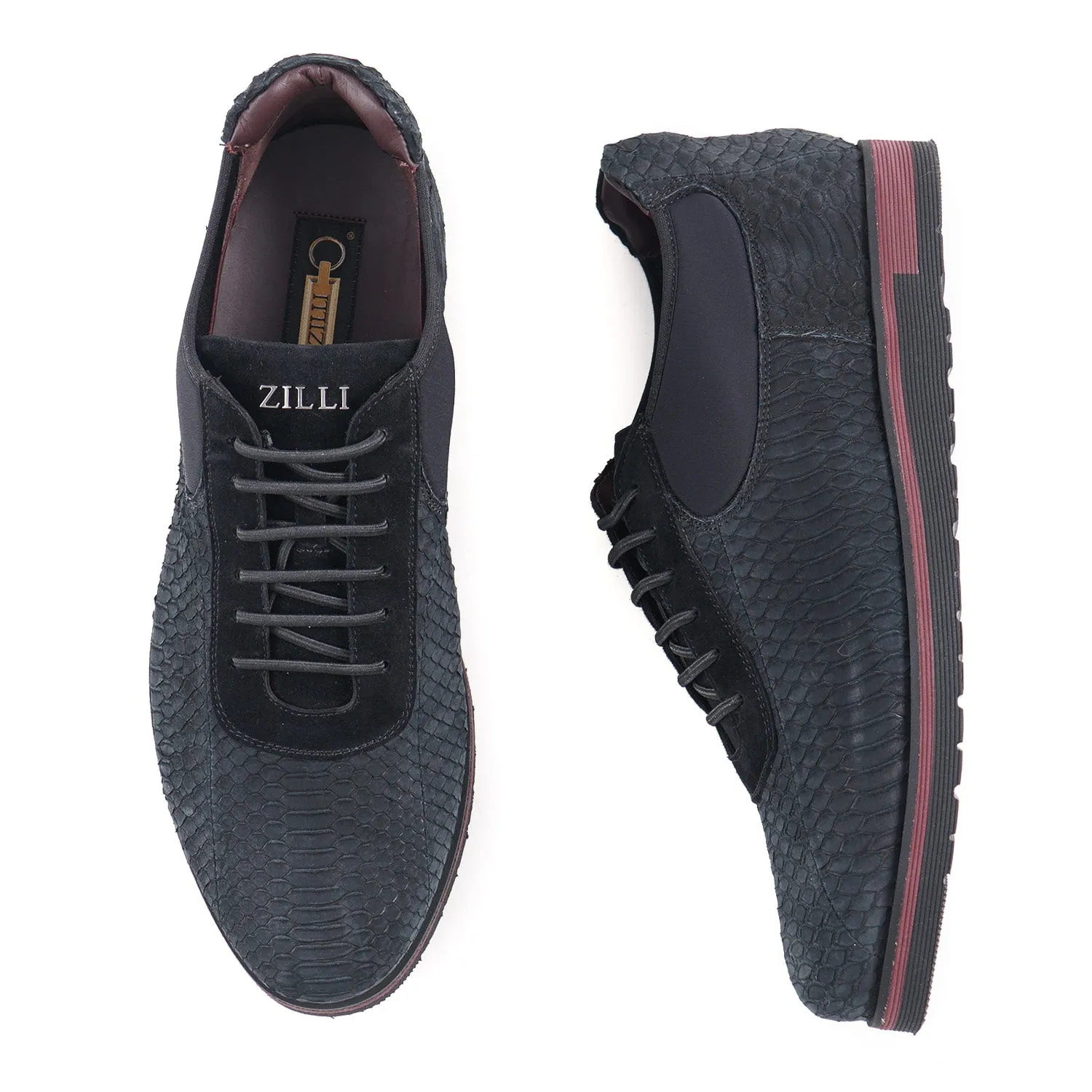 Zilli Matte Black Python Sneakers